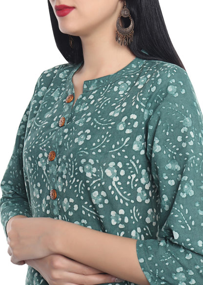 Green Dabu Floral Hand Block Printed Kurti