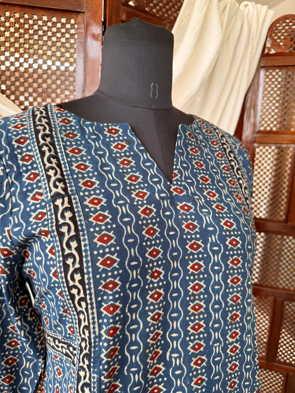 Blue Ajrakh Hand Block Printed Cotton Kurti