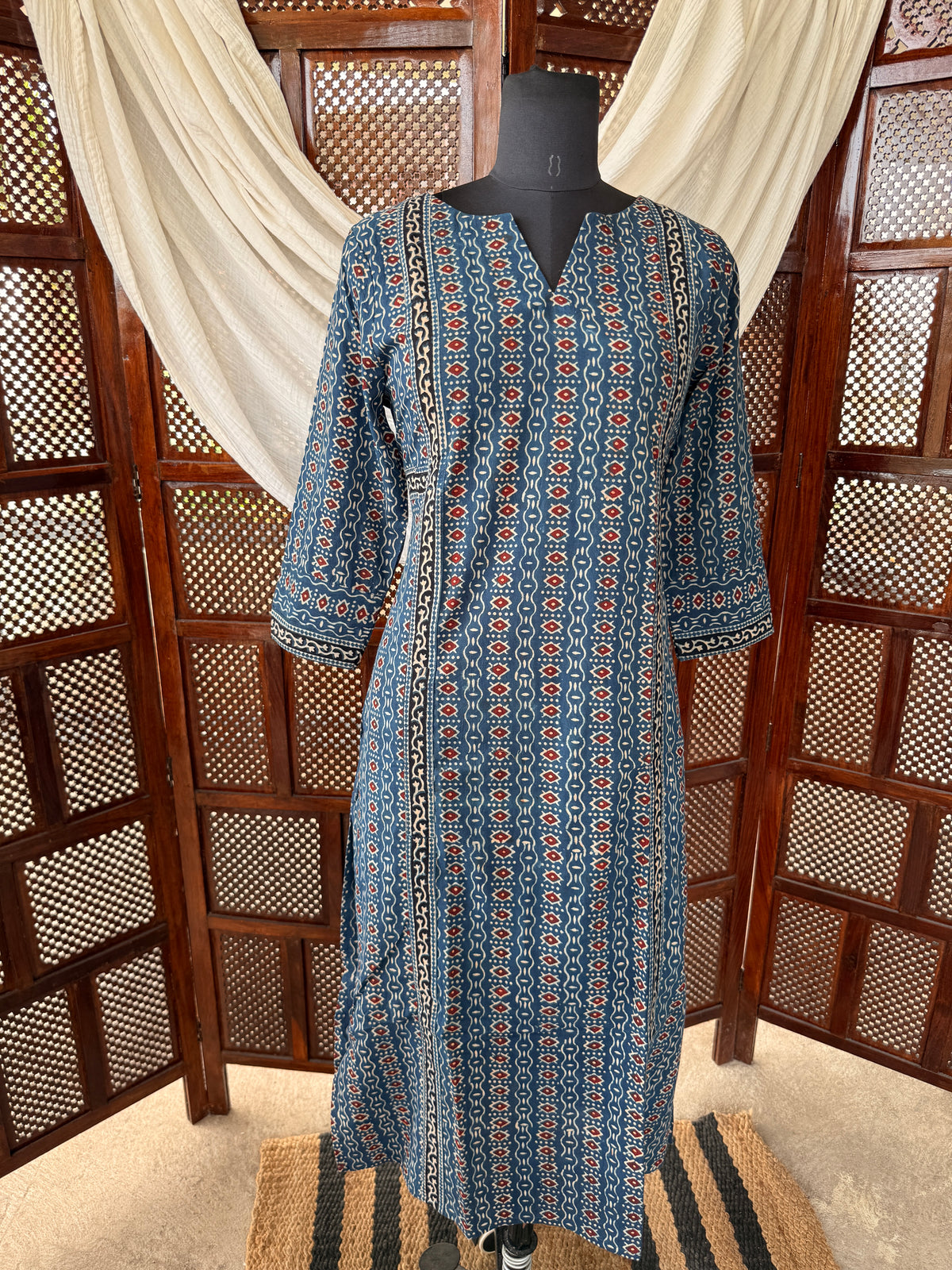 Blue Ajrakh Hand Block Printed Cotton Kurti
