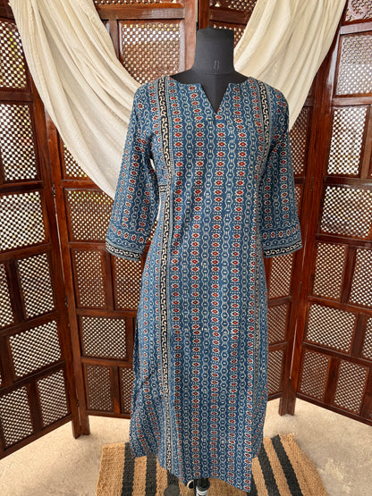 Blue Ajrakh Hand Block Printed Cotton Kurti