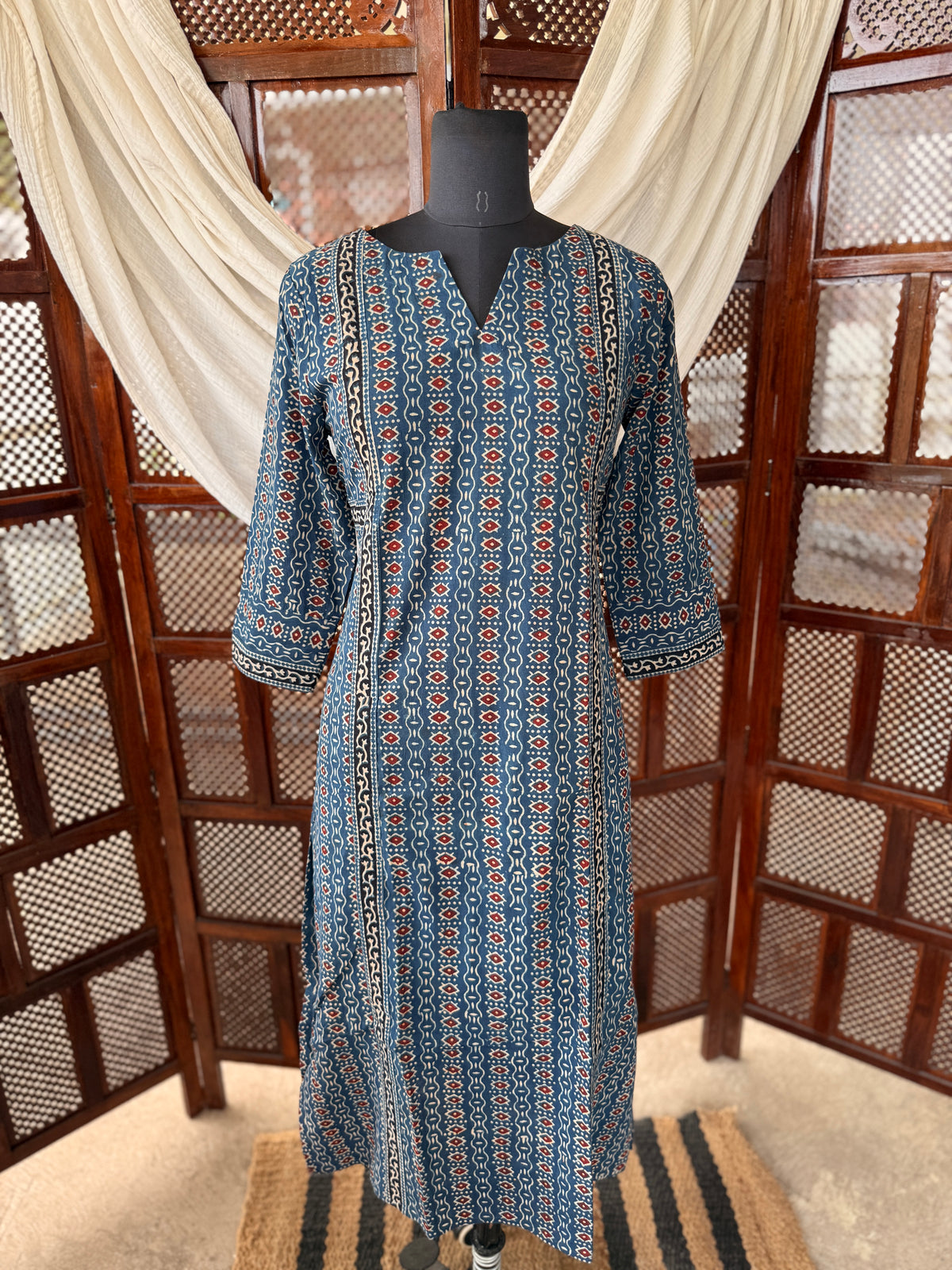 Blue Ajrakh Hand Block Printed Cotton Kurti
