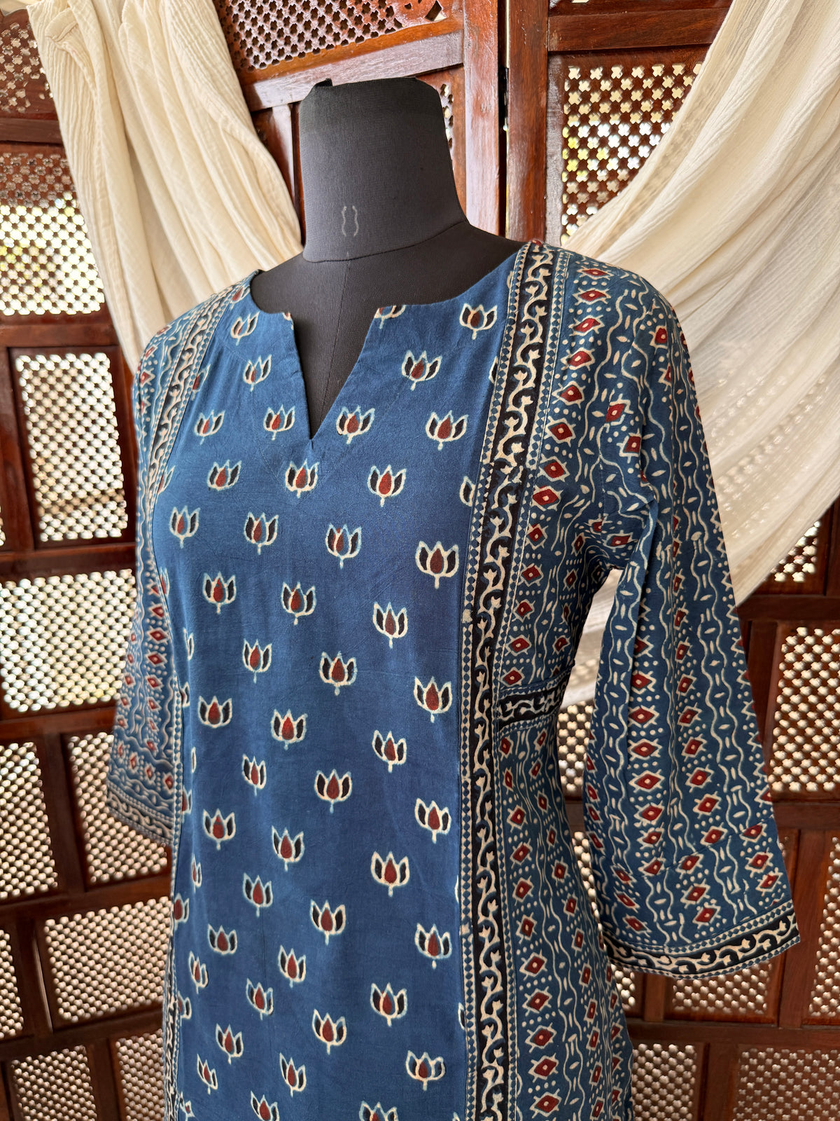 Blue Ajrakh Hand Block Printed Cotton Kurti