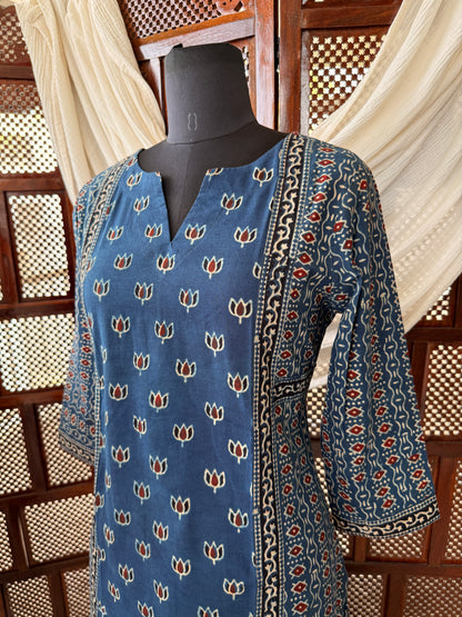Blue Ajrakh Hand Block Printed Cotton Kurti