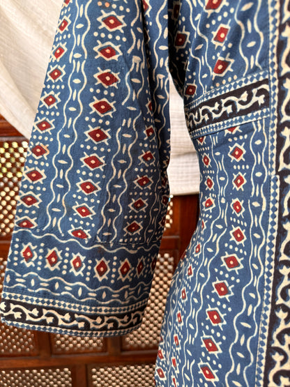 Blue Ajrakh Hand Block Printed Cotton Kurti
