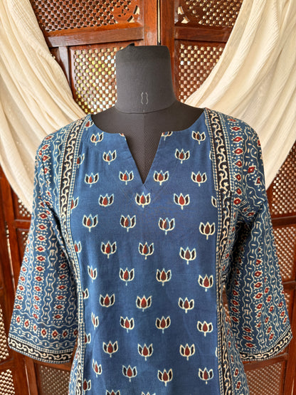 Blue Ajrakh Hand Block Printed Cotton Kurti