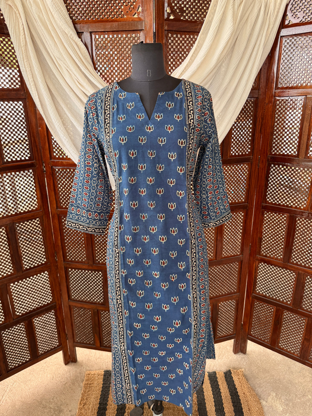 Blue Ajrakh Hand Block Printed Cotton Kurti