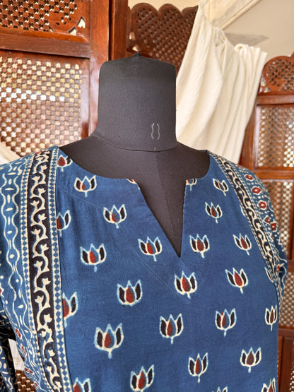 Blue Ajrakh Hand Block Printed Cotton Kurti