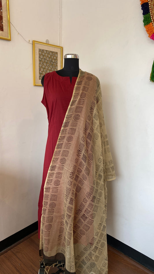 BEIGE GEOMETRICAL PRINTED KOTA DORIA DUPATTA