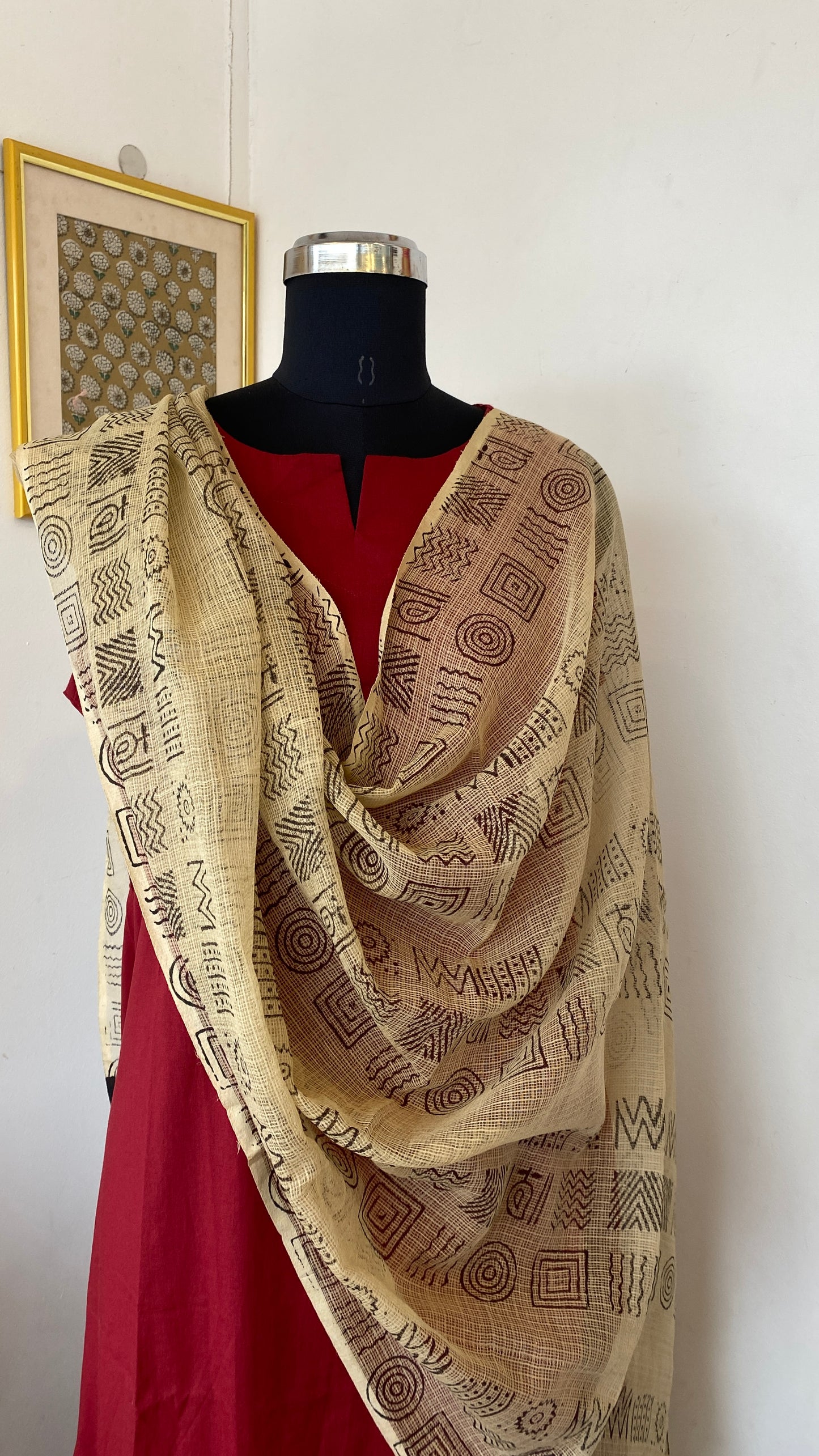 BEIGE GEOMETRICAL PRINTED KOTA DORIA DUPATTA