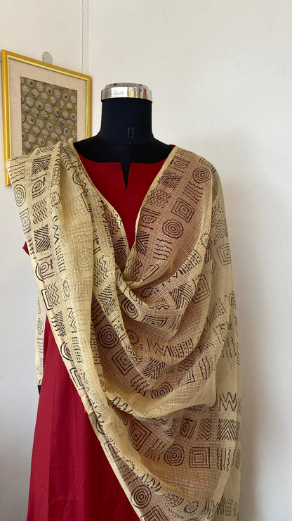 BEIGE GEOMETRICAL PRINTED KOTA DORIA DUPATTA