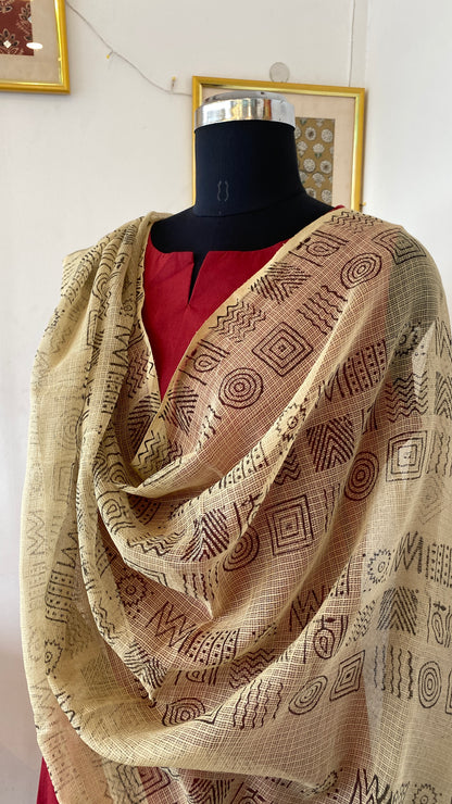 BEIGE GEOMETRICAL PRINTED KOTA DORIA DUPATTA
