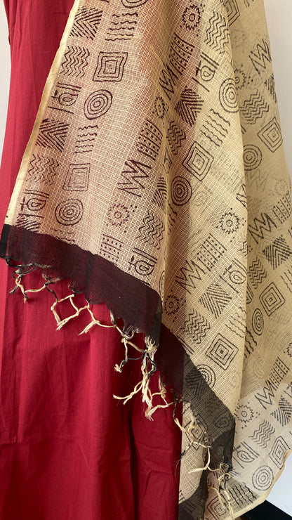 BEIGE GEOMETRICAL PRINTED KOTA DORIA DUPATTA