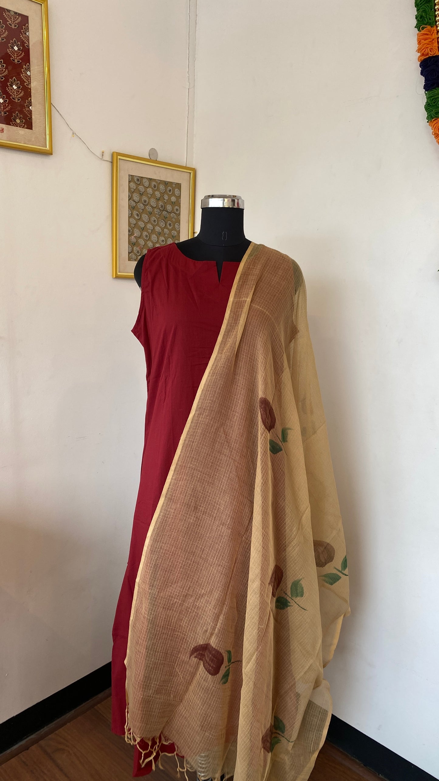 BEIGE BRUSH PAINTED PRINTED KOTA DORIA DUPATTA