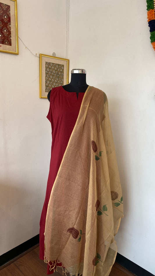 BEIGE BRUSH PAINTED PRINTED KOTA DORIA DUPATTA