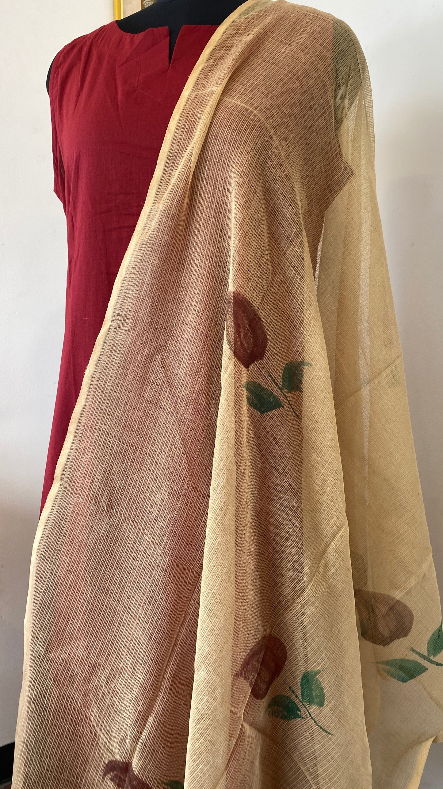 BEIGE BRUSH PAINTED PRINTED KOTA DORIA DUPATTA