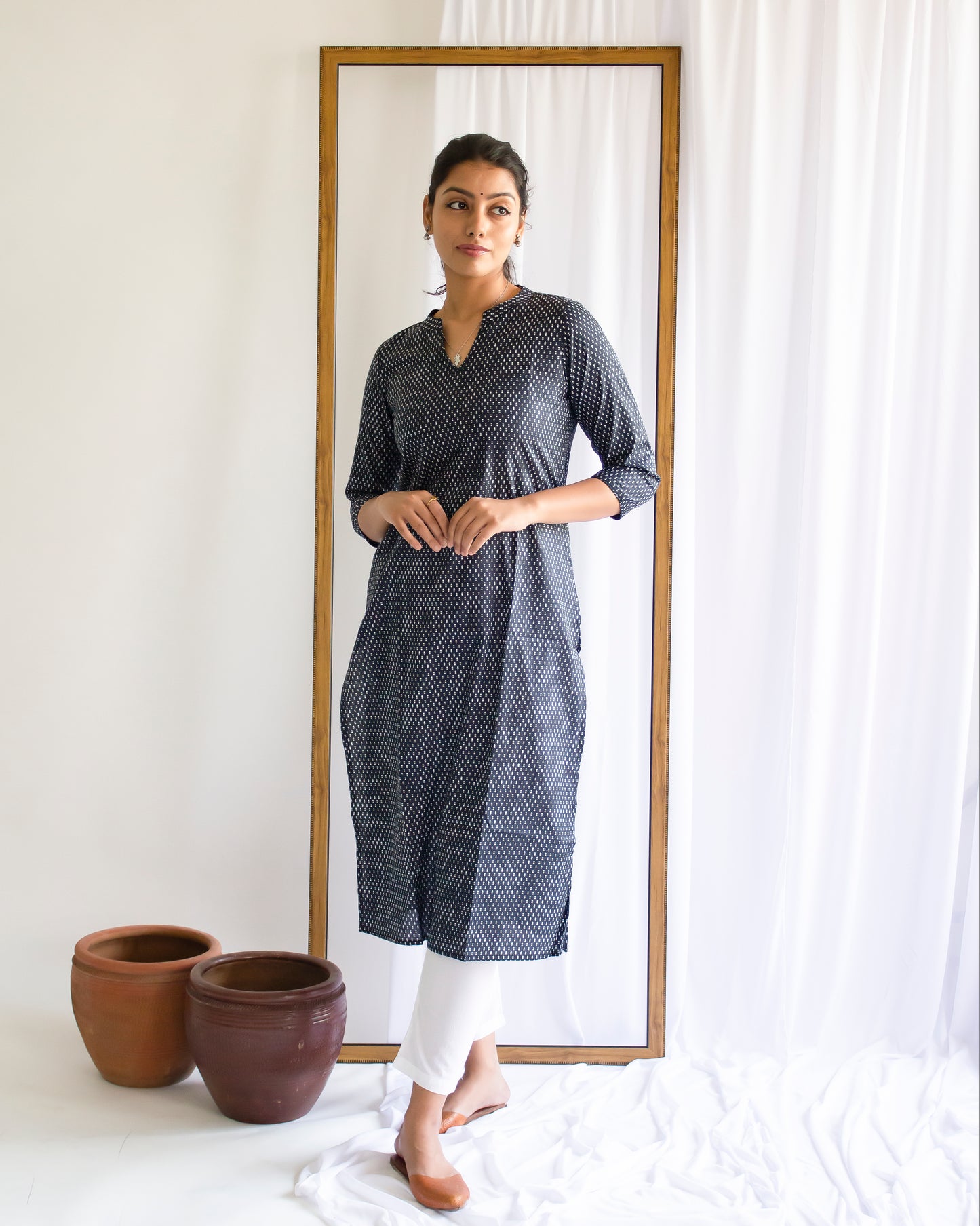 Black Hand Block Printed Cotton  Kurti