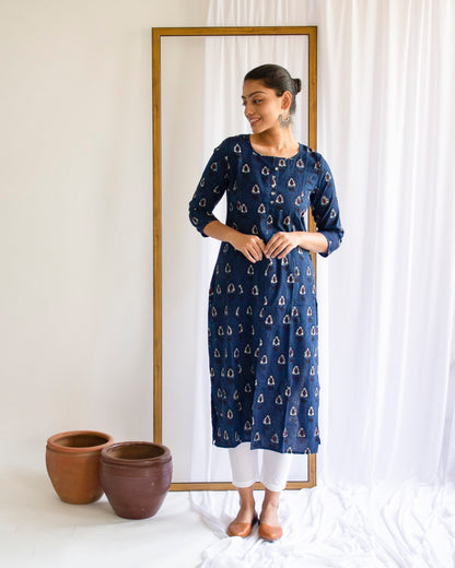 Blue Hand Block Jahotha Printed Kurti