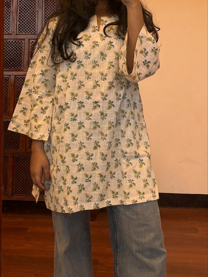 White white paisley  Relaxed Fit Top