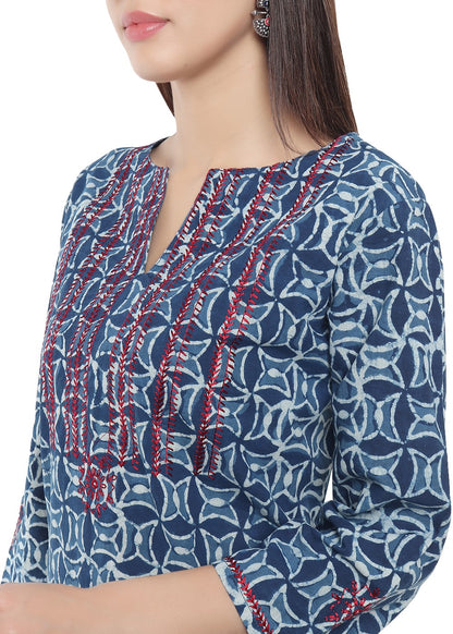 Hand Block Printed Indigo Kurti