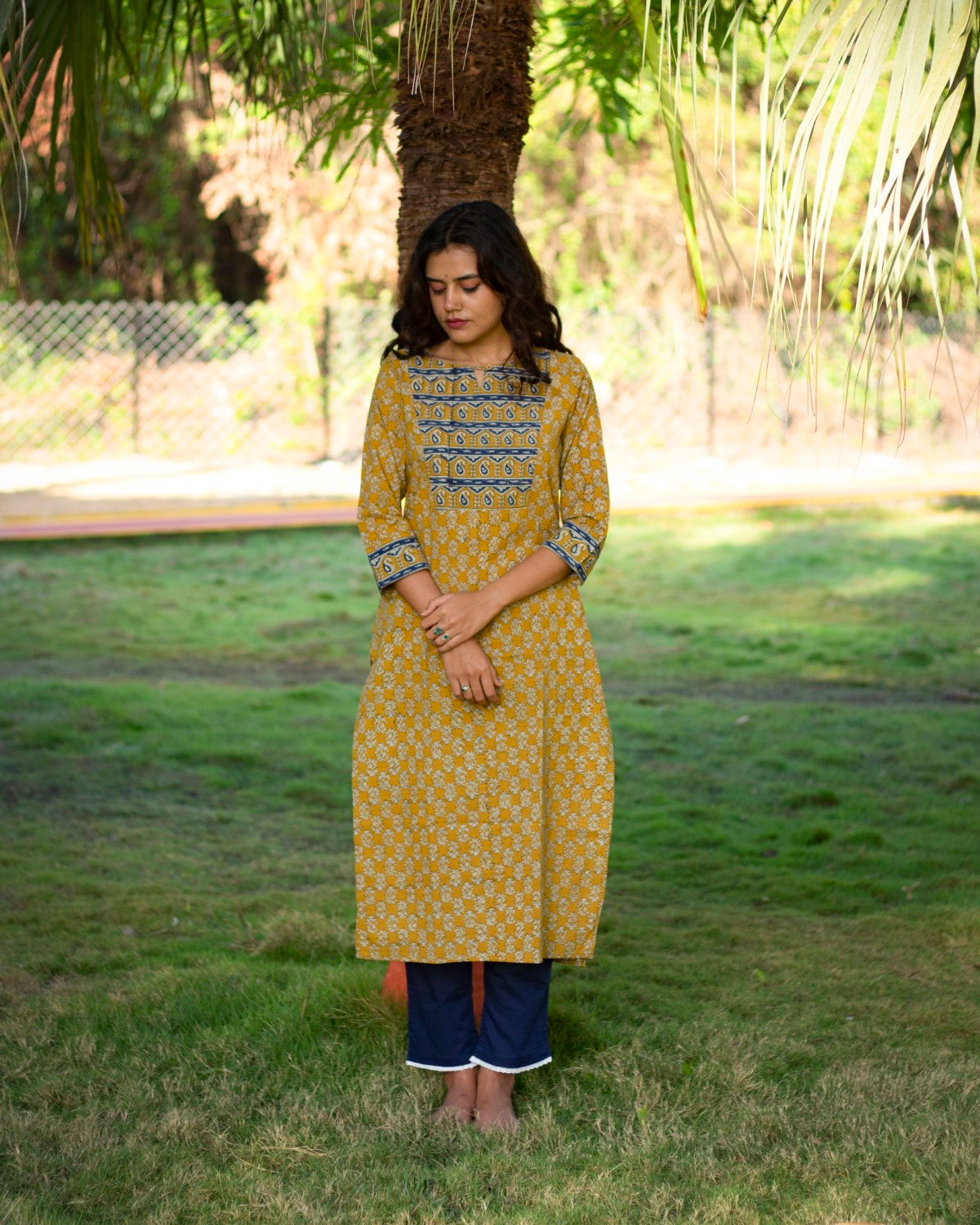 Mustard Yellow Hand Block Printed Kurti