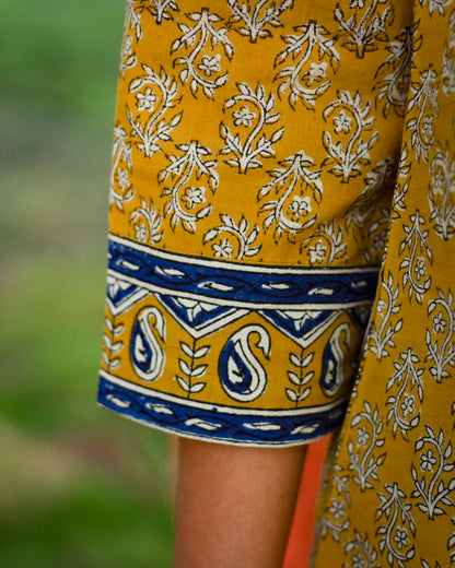 Mustard Yellow Hand Block Printed Kurti