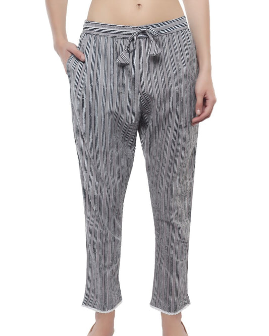 HAND BLOCK STRIPES PRINTED COTTON PANT