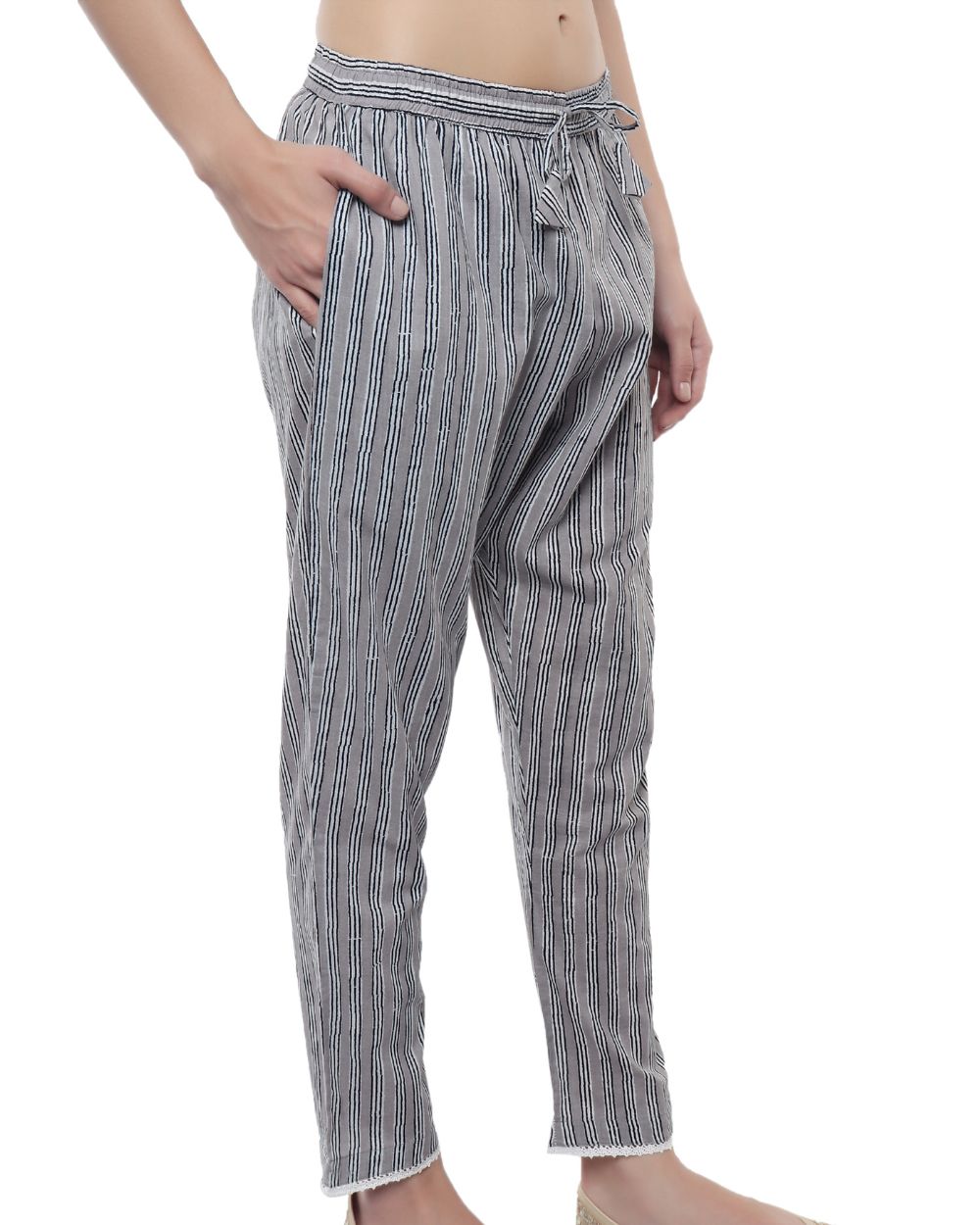 HAND BLOCK STRIPES PRINTED COTTON PANT