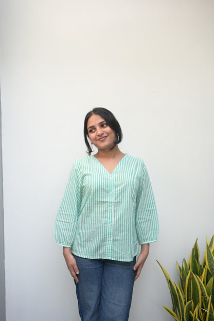 Aqua green striped shirt