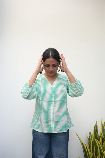 Aqua green striped shirt