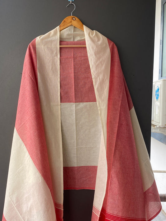 RED AND CREAM SOUTH COTTON DUPATTA