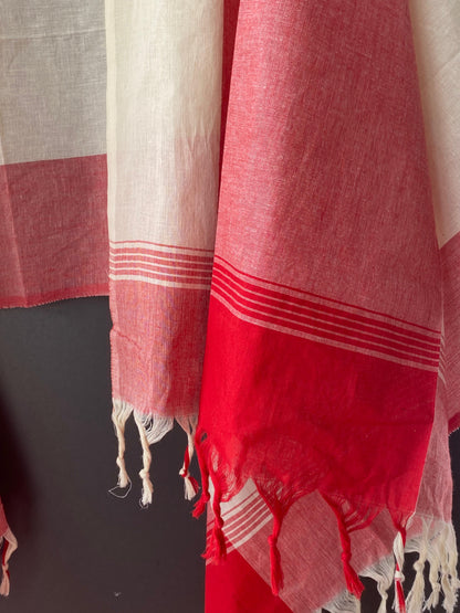 RED AND CREAM SOUTH COTTON DUPATTA