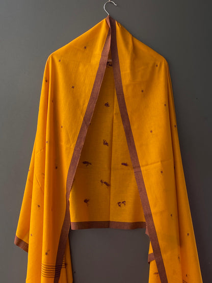 YELLOW WITH BROWN BUTTA SOUTH COTTON DUPATTA