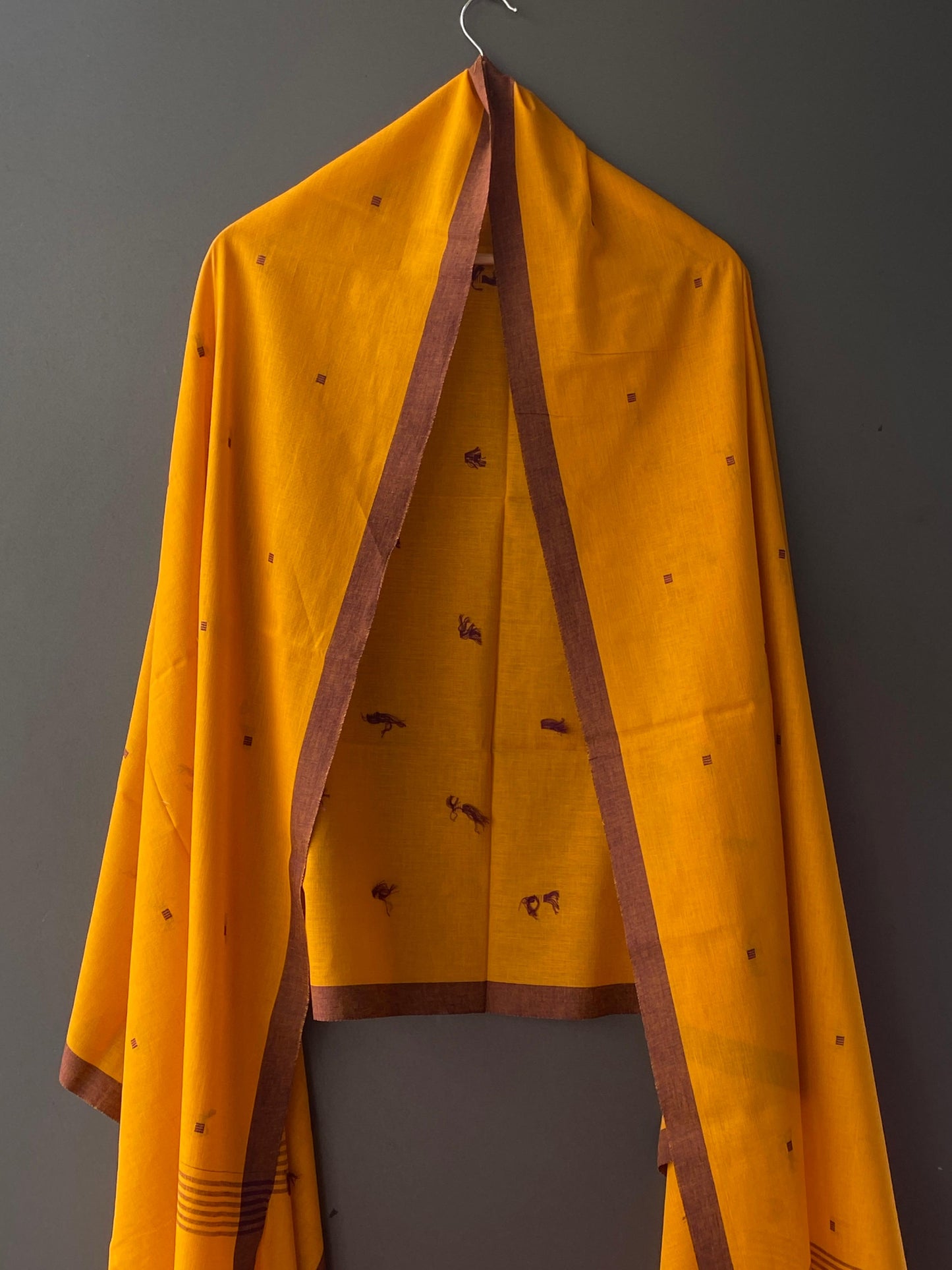 YELLOW WITH BROWN BUTTA SOUTH COTTON DUPATTA