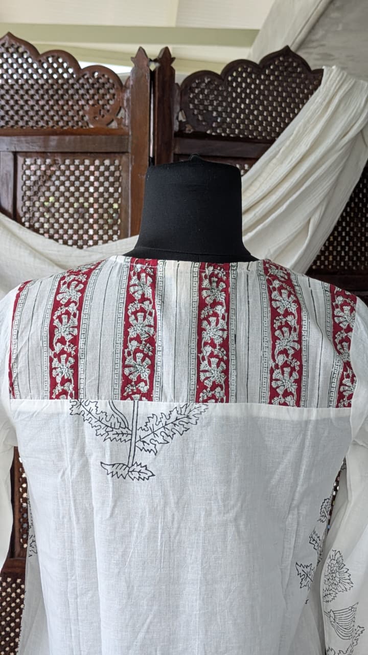 Gulmohar White Cotton Gatherd A-line dress kurti