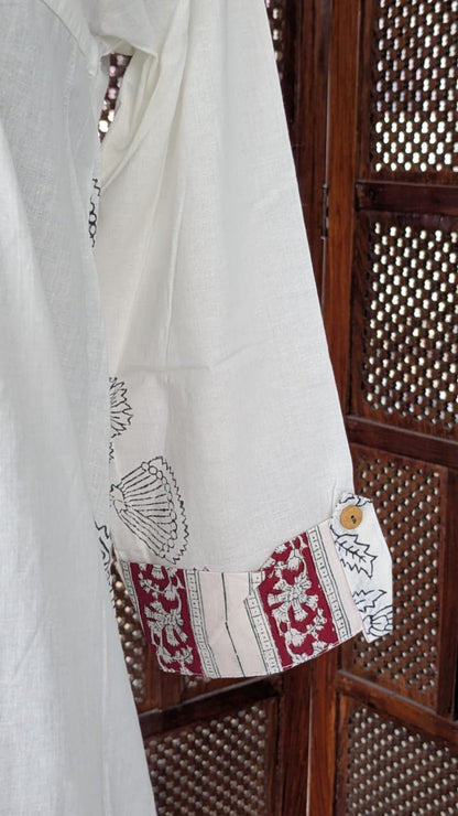 Gulmohar White Cotton Gatherd A-line dress kurti