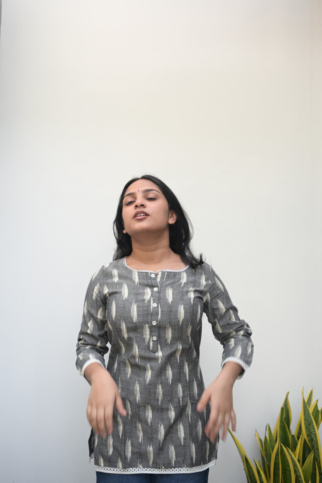 Grey Ikkat Short Top